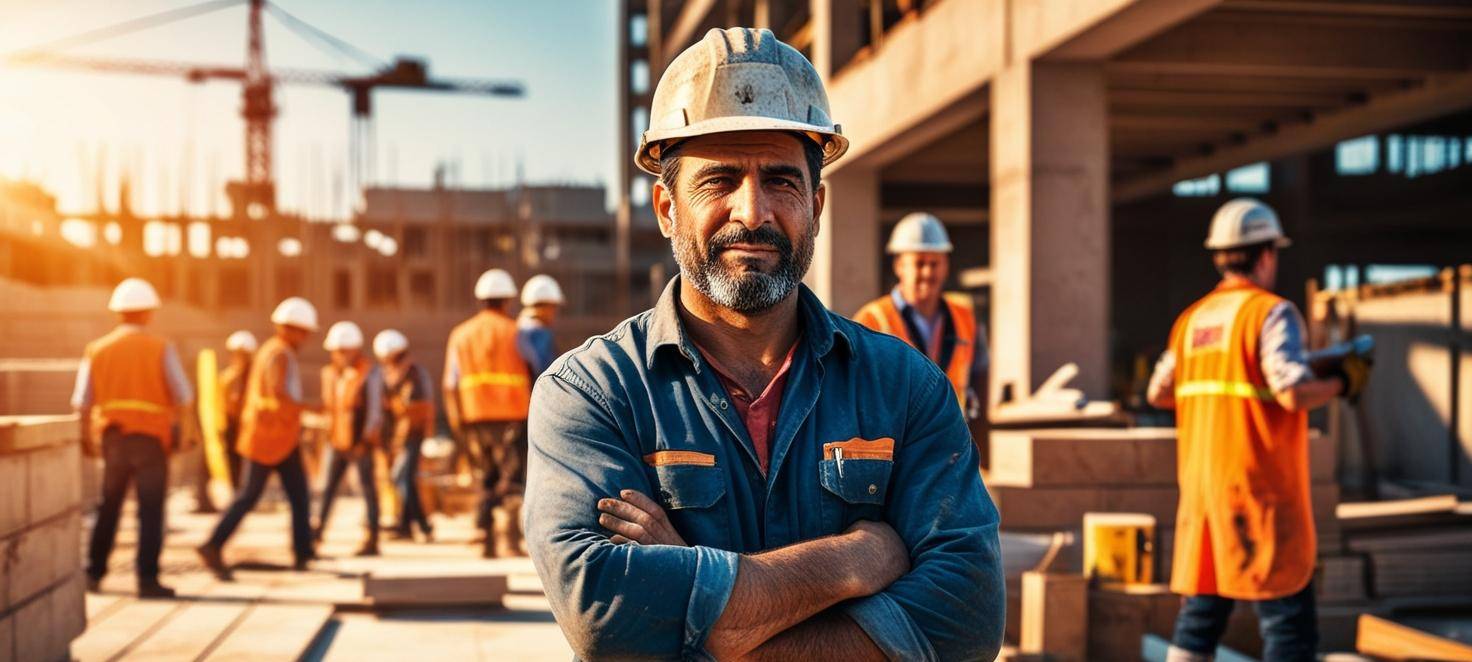 Ein bärtiger Mann, der als Polier auf einer Baustelle arbeitet